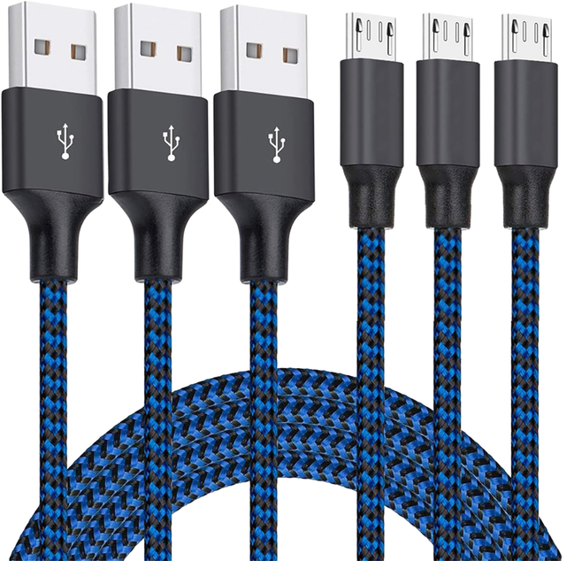 Micro USB Cable 3-Pack 10FT, Nylon Braided Fast Charging & Data Sync for Samsung Galaxy S7/S6, Android Phones & More