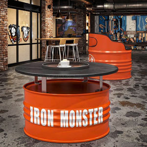Muebles de Bar Comerciales Modernos de Estilo Industrial Vintage, Juego de Mesa y Sillas de Hierro Forjado con Tambor de Aceite, para Cafetería, Tienda de Té con Leche, Estilo Moderno - Product Image 3