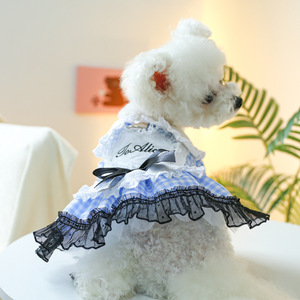 Nueva Ropa de Primavera/Verano para Perros Pequeños y Medianos: Vestido con Cuello Peter Pan a Cuadros Azules y Blancos, Princesa de Cuento de Hadas - Product Image 2