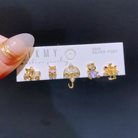 BOYI 5 pièces ensemble bijoux de mode princesse doux tempérament boucles d'oreilles 925 argent poste concepteur couleur Zircon boucles d'oreilles ensemble