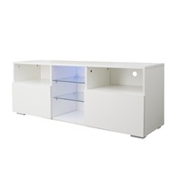 Meuble TV console de divertissement moderne blanc avec éclairage intégré pour petit appartement – Offre Spéciale