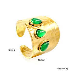 European Style <b>Gold</b> Plated <b>Ring</b> With Green Oval Stones Bezel <b>Set</b> Unisex Party Jewelry - Product Image 4