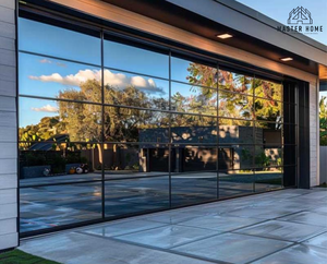 <span class=keywords><strong>Porte</strong></span> de garage <span class=keywords><strong>sectionnelle</strong></span> en aluminium noir ATMOS avec verre dépoli automatique pour maisons - Product Image 1