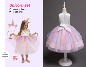 Princess <strong>Dress</strong> <strong>up</strong> <strong>Unicorn</strong> &amp; Fairy Costume with Headband for Girls Birthday Party Gift Set - Product Image 1