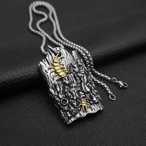 <span class=keywords><strong>Collar</strong></span> de Acero Inoxidable Chapado en Oro Vintage con Textura de Corteza Gótica, Escorpión y Lagarto, Joyería Fina de Moda para Hombre, Venta al por Mayor - Product Image 3