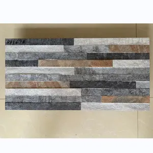 House Exterior Wall Decoration 300x600 Elevation Cladding Panels Stone Strip Design Dark Color Outdoor Ceramic Wall Tiles