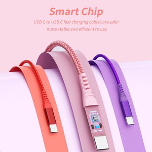 Productos de Moda, Cable Tipo <span class=keywords><strong>C</strong></span> a Tipo <span class=keywords><strong>C</strong></span> de 3 pies, 6 pies y 10 pies con Servicio Personalizado, Cable de Datos Trenzado de Nailon con Carga Rápida PD de 100 <span class=keywords><strong>W</strong></span> - Product Image 3