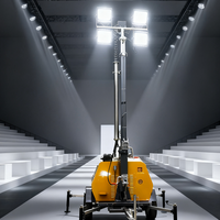 Tours d'éclairage hydrauliques mobiles de 5 m à 9 m, véhicules d'éclairage sphériques à propulsion manuelle avec éclairage LED, alimentation industrielle CC