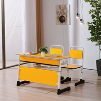 Tables et chaises d'école modernes en bois en gros, mobilier de salle de classe, bureau et chaise scolaire double pour lycée, usage commercial, fabriqué en Chine