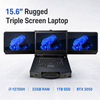15.6 Inch Triple Screen Rugged Portable All-in-one Industrial Workstation Laptop I7-12700H RTX3050 32GB RAM 1TB SSD Stock