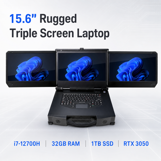 15.6 Inch Triple Screen Rugged Portable All-in-one Industrial Workstation Laptop I7-12700H RTX3050 32GB RAM 1TB SSD Stock