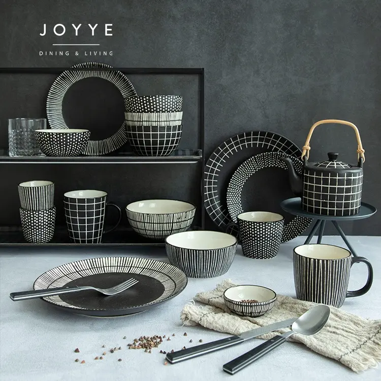 Joyye Ceramics Black Plates Dinner Dishes Restaurant Wholesale Price Dinnerware Sets  Crockery Restaurant Hotel