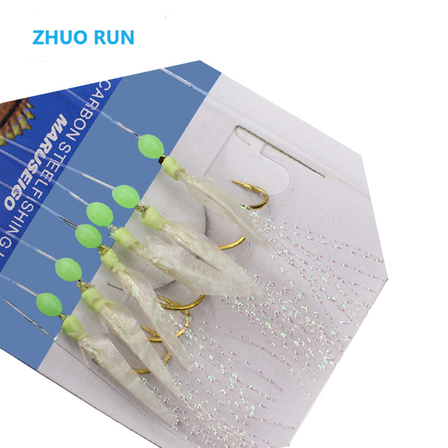 ZHUO RUN Sea Fishing Lure Flasher Multicoloured Silicone Sabiki Luminous Beads 6 Hooks Rig for River Lake & Stream