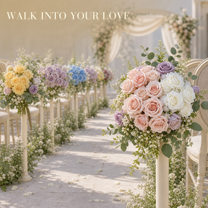 Nuovo Stile Bouquet <span class=keywords><strong>di</strong></span> Rose Artificiali a 7 Teste Annodate a Mano con Bordi Ondulati, <span class=keywords><strong>Fiori</strong></span> Artificiali Intrecciati per Decorazioni Matrimoni e Hotel, Vendita all'Ingrosso - Product Image 4