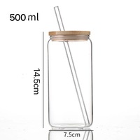 Haute qualité 16oz clair réutilisable Double paroi verre canettes de bière tasse en verre avec couvercle en bambou et paille