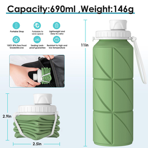 ขวดน้ำเด็กพับได้ ป้องกันการรั่วซึม ปลอดสาร BPA ขวดน้ำซิลิโคนพับได้สำหรับออกกำลังกาย วิ่ง และเล่นกีฬา - Product Image 2