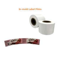 Étiquettes personnalisées en film souple opaque PP moulé par injection IML pour chocolat, fromage, bonbons, emballages de bouteilles alimentaires, boîtes, couleur personnalisée