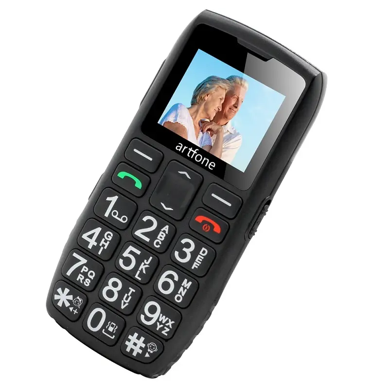 Artfone C1 Grande Teclado De Borracha Dual Sim Uma Chave SOS FM 1400mAh Bar Senior Telefone Móvel Para Idosos
