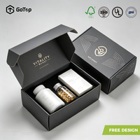 Boîte d'expédition ondulée noire mate avec estampage à chaud doré, élégante boîte d'emballage rigide à fermeture par oreilles pour compléments alimentaires