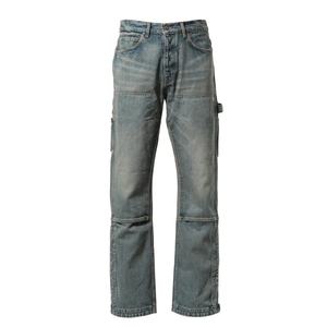 Custom Manufacturer Streetwear Ripped Distressed Baggy Double Knee Straight Blue Denim <b>Carpenter</b> Cargo Jeans <b>Pants</b> <b>Men</b> - Product Image 1