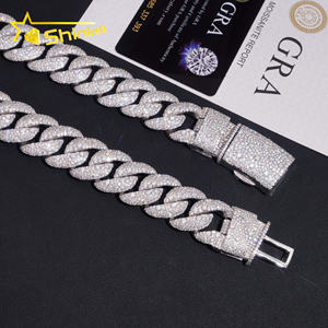 Pass Diamond Tester hombres collar 20MM cadena grande mosaico conjunto Moissanite 925 Plata Hip Hop joyería Iced Out Miami cadena de eslabones cubanos - Product Image 2