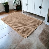 Tapis de bain en gaufré écologique, tapis de bain antidérapants super absorbants pour sol de salle de bain, tapis de salle de bain lavable en machine avec glands