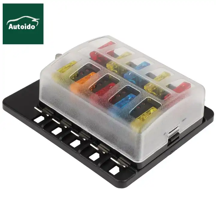 10-WAY ATC AUTO FUSE HOLDER BOX 1 IN 10 OUT POWER DISTRIBUTION PANEL WITH  FUSES