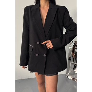 Veste en cuir de mouton réversible pour femmes, design élégant, boutons noirs, tissu extensible teinté, pour le printemps, l'automne et l'hiver - Product Image 5