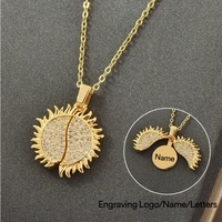Collar de Acero Inoxidable con Logotipo Grabado Personalizado, Abrible, con Colgante de Corazón, Mariposa y Alas con Circonitas, para Mujer