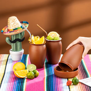 Ensemble de tasses en argile <span class=keywords><strong>terre</strong></span> <span class=keywords><strong>cuite</strong></span> faites à la main Verres mexicains Mariage Noël Cantaritos De Barro Tequila Shot Verre à Cocktail - Product Image 3