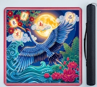 Tapis de Mahjong Antidérapant en Caoutchouc avec Imprimé Moderne de Luxe, Grues Rouges Traditionnelles, Ondes de Lotus et Nuages, Sac de Transport Portable