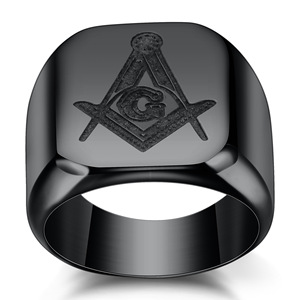 Freemason Logo <b>Cross</b> Stainless Steel <b>Ring</b> 18mm Men's Jewelry Gift Black Gold Color Options - Product Image 3