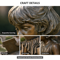 Statue de Fille en Bronze Grandeur Nature, Sculpture de Fille Assise avec Livre, Patine Antique, pour Jardin, Bibliothèque, École, Campus, Parc