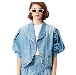 Chaquetas de mujer de alta calidad, diseño de moda liso, tela <span class=keywords><strong>vaquera</strong></span>, Color azul, botones de gran tamaño, chaqueta <span class=keywords><strong>vaquera</strong></span> de manga larga para mujer - Product Image 1