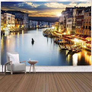 Mural Autoadhesivo de Paisaje Urbano Europeo para Decoración de Interiores, Canal de Venecia, Fácil de Aplicar, Papel Tapiz con Diseño de Atardecer - Product Image 1