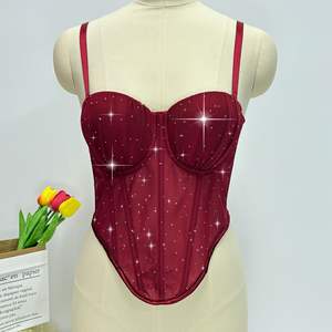 <span class=keywords><strong>Bustier</strong></span> Halter Camisole sans dos en maille ajourée transparente <span class=keywords><strong>à</strong></span> sequins, sexy, fin, <span class=keywords><strong>à</strong></span> armature en os de poisson, rouge pailleté, corset sans couture - Product Image 3