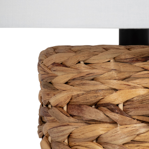 Lampada da tavolo con base in erba marina intrecciata e paralume in lino per l'arredamento di camera da letto e soggiorno - Product Image 4