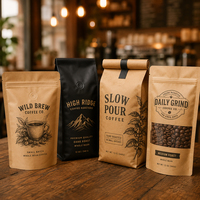 Sachets de café verticaux avec fermeture éclair, imprimés sur mesure, emballage recyclable, faible MOQ pour les producteurs de café moulu