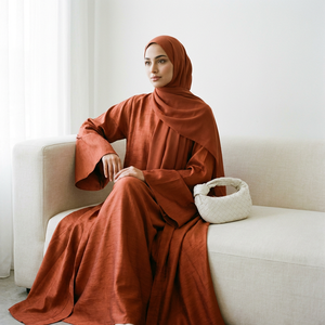 Abaya Musulmana de Lino con Diseño Personalizado para Mujer, Abayas de Manga Larga de Color Sólido, Vestidos Modestos para Mujeres Musulmanas, Abaya de Dubái - Product Image 1