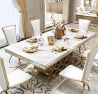 Meubles de salle à manger de style italien, ensemble de table à manger de luxe avec plateau en marbre naturel et 6 chaises pour restaurant