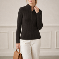 Damen Old Money Wollmischung Zopfmuster Stehkragen Pullover Konvertierbarer Kragen Metallreißverschluss Direkt vom Hersteller Kundenspezifische OEM-Fertigung
