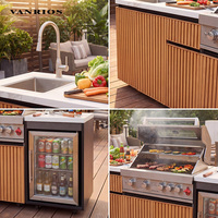 Ensemble de cuisine extérieure modulaire de luxe en aluminium moderne avec barbecue, planche à pizza en PVC, grill et réfrigérateur pour l'extérieur
