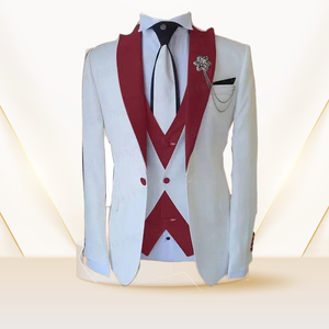 Abito da sposo a 3 pezzi da uomo, design alla moda, gilet <span class=keywords><strong>bianco</strong></span>, pantaloni blu royal, smoking. - Product Image 4