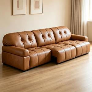 Cama Reclinable Inteligente Moderna con Diseño Telescópico en Estilo Nube Marrón, Versátil para Sala de Estar, Tapicería de Cuero Genuino - Product Image 1