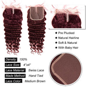 # Lot de 3 mèches de cheveux humains brésiliens 99J Deep Burgundy Deep Wave avec closure en dentelle 4x4 par <span class=keywords><strong>Alipearl</strong></span> - Product Image 3