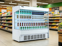 Réfrigérateur commercial vertical à rideau d'air ouvert, 4 étagères, contrôle numérique de la température, roulettes mobiles pour boissons de supermarché