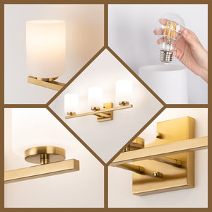 Applique murale moderne de luxe en or poli à 3 lumières pour salle de bain, au-dessus du miroir, avec abat-jour en verre blanc - Product Image 6