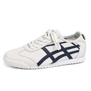 Chaussures rétro à lacets, bout rond, cuir véritable, semelle extérieure en caoutchouc respirant, semelle intermédiaire en EVA, design rayé d'été, baskets décontractées unisexes - Product Image 2