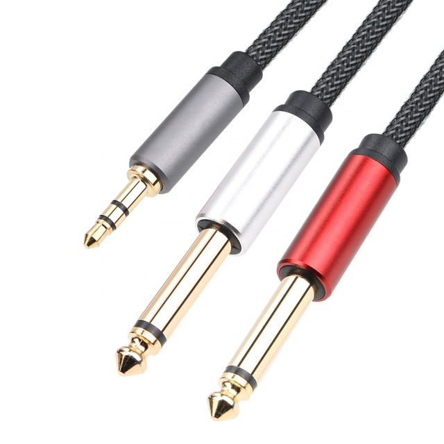 3.3FT 1M 3.5mm 1/8" TRS to 2 X 6.35mm 1/4" TS Stereo Coaxial Y Cable Splitter for Speaker & Microphone Guitar Amplifier