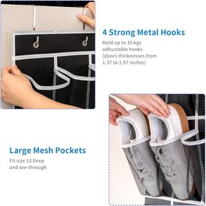 35 Pockets Over The Door Shoe Organizer <b>Hanging</b> Mesh <b>Storage</b> For Shoes Behind Doors On <b>Walls</b> Black - Product Image 5